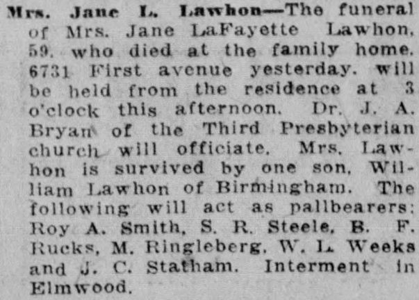 Jane L. Lawhon obituary